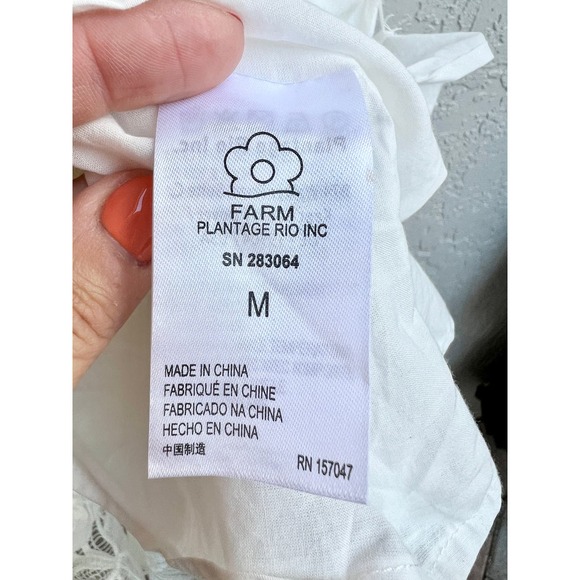 Farm Rio Richelier V-Neck Kimono Sleeves Tiered Lace Midi Dress Off-White Medium - Picture 8 of 9